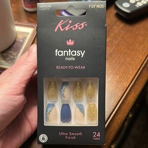 Kiss Fantasy Nails with Gold and Blue Accents